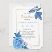 Chic Dusty Blue Blush Gold Rose Brautparty Einladung (Vorderseite)