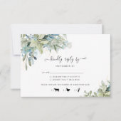 Chic Dusty Blue Botanical Wedding Meal RSVP Card (Vorderseite)