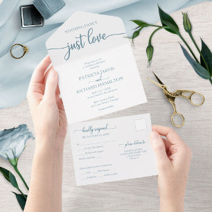 Chic Dusty Blue Calligraphy Lässig Wedding All In One Einladung
