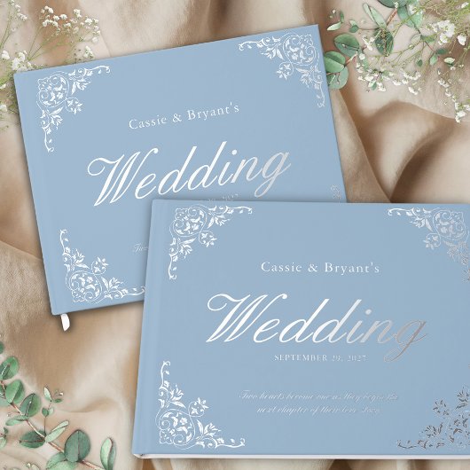 Chic Dusty Blue Elegante Wedding Guest Book Gästebuch