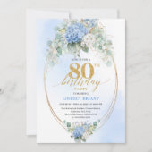 Chic Dusty Blue Eucalyptus 80th Birthday Invite Einladung (Vorderseite)