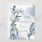 Chic Dusty Blue Eucalyptus Blätter Elegante Hochze Einladung (Vorderseite)