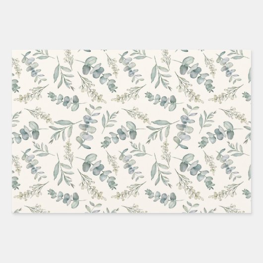 Chic Dusty Blue Eucalyptus Pattern Wedding Geschenkpapier Set (Vorderseite)