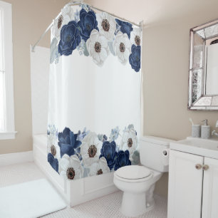 Chic Dusty Blue Floral Botanical Duschvorhang