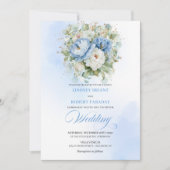 Chic Dusty Blue Floral Botanical Wedding Invite Einladung (Vorderseite)