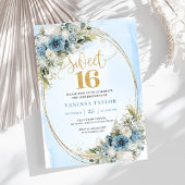Chic Dusty Blue Floral Eucalyptus Sweet 16 Invite Einladung