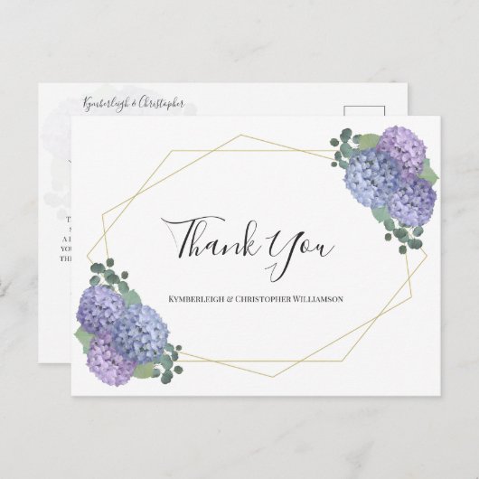 Chic Dusty Blue Floral Geometric Wedding Vielen Da Postkarte (Vorne/Hinten)