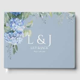 Chic Dusty Blue Floral Hydrangea Wedding Gästebuch