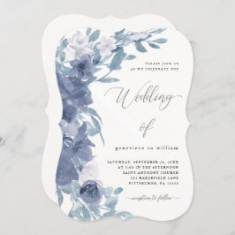 Chic Dusty Blue Floral mit Calligrafy Wedding Einladung