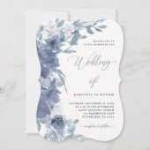 Chic Dusty Blue Floral mit Calligrafy Wedding Einladung (Vorderseite)