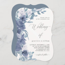 Chic Dusty Blue Floral mit Calligrafy Wedding Einladung