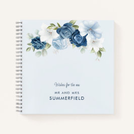 Chic Dusty Blue Floral Wedding Gäestbook Notizblock