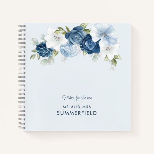 Chic Dusty Blue Floral Wedding Gäestbook Notizblock (Vorderseite)
