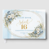 Chic Dusty Blue Gold Eucalyptus Sweet Sixteen Gästebuch (Vorderseite)