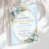 Chic Dusty Blue Gold Greenery Quince 15 Invitation Einladung
