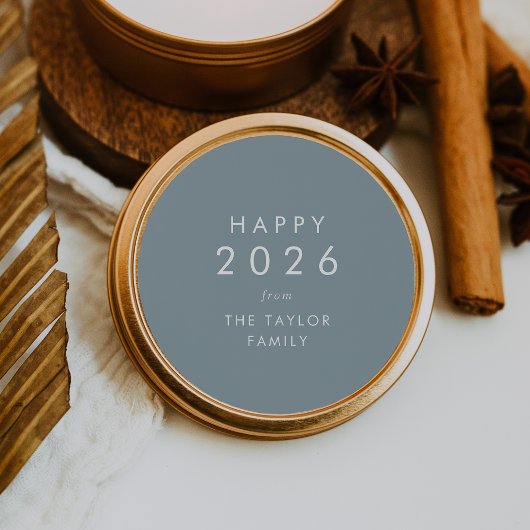 Chic | Dusty Blue Happy 2025 New Year Holiday Gift Runder Aufkleber