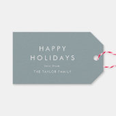 Chic | Dusty Blue Happy Holidays Weihnachten Geschenkanhänger (Vorderseite (Horizontal))