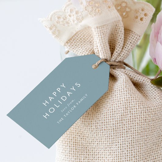 Chic | Dusty Blue Happy Holidays Weihnachten Geschenkanhänger