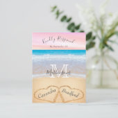 Chic Dusty Blue Hearts Sand Beach Wedding UAWG Postkarte (Stehend Vorderseite)