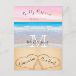 Chic Dusty Blue Hearts Sand Beach Wedding UAWG Postkarte
