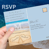 Chic Dusty Blue Hearts Sand Beach Wedding UAWG Postkarte