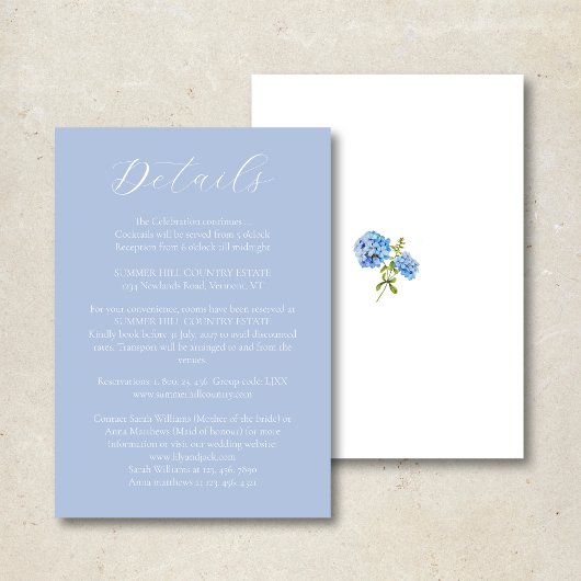 Chic Dusty Blue Hydrangea Wedding Details Card Dankeskarte