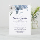 Chic Dusty Blue Ivory Rose Brautparty Einladung (Stehend Vorderseite)