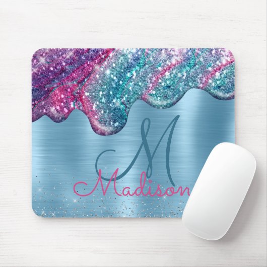 Chic dusty blue lila Tropfen tropfen Monogramm Mousepad (Mit Mouse)
