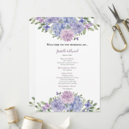 Chic Dusty Blue Lilac Watercolor Floral Wedding Programm