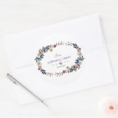 Chic Dusty Blue Misty Rose Wreath Wedding Runder Aufkleber (Umschlag)