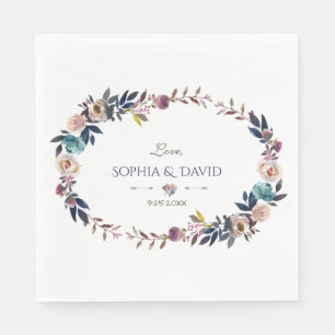 Chic Dusty Blue Misty Rose Wreath Wedding Serviette