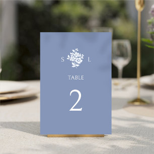 Chic Dusty Blue Modern Floral Wedding Tischnummer