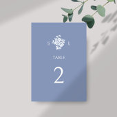 Chic Dusty Blue Modern Floral Wedding Tischnummer