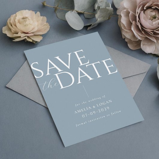 Chic Dusty Blue Modern Minimalistisch Save The Date