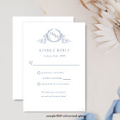 Chic Dusty Blue Monogram, mit /ohne Mahlzeiten UAW RSVP Karte