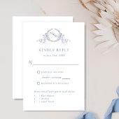 Chic Dusty Blue Monogram, mit /ohne Mahlzeiten UAW RSVP Karte