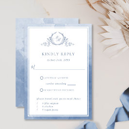 Chic Dusty Blue Monogram und Watercolor UAWG RSVP Karte