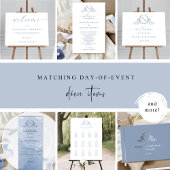Chic Dusty Blue Monogram Watercolor Wedding Menu