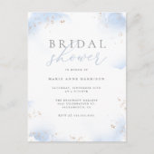 Chic Dusty Blue Ombre Gold Dust Brautparty Einladungspostkarte (Vorderseite)