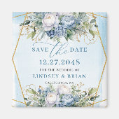 Chic Dusty Blue Peonies Gold Frame Save the Date Magnet (Vorne)