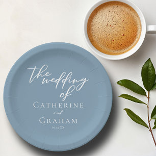 Chic Dusty Blue Personalisiert Coastal Wedding Pappteller