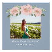 Chic Dusty Blue Pink Blumenstrauß Abschluss Klasse Poster (Vorderseite)