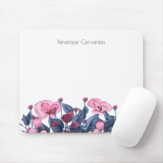 Chic Dusty Blue Pink Wilde Blume Mousepad (Mit Mouse)