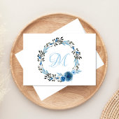 Chic Dusty Blue Rose Wreath Monogram