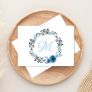 Chic Dusty Blue Rose Wreath Monogram