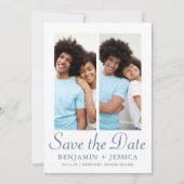 Chic Dusty Blue Script Foto Wedding Save the Date (Vorderseite)