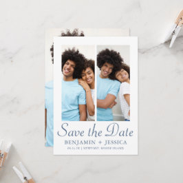 Chic Dusty Blue Script Foto Wedding Save the Date