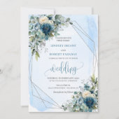 Chic Dusty Blue Silver Rose Hochzeit Einladung (Vorderseite)
