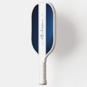 Chic Dusty Blue Streifen Monogramm Name Pickleball Schläger (Links)