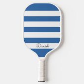 Chic Dusty Blue Streifen Monogramm Pickleball Padd Schläger (Rückseite)